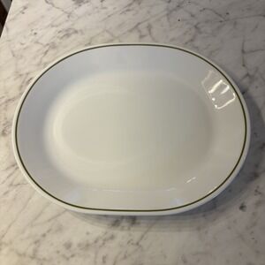 Vintage Corning Corelle Green Stripe‎ Rim 12" x 10" Oval Serving Tray Platter